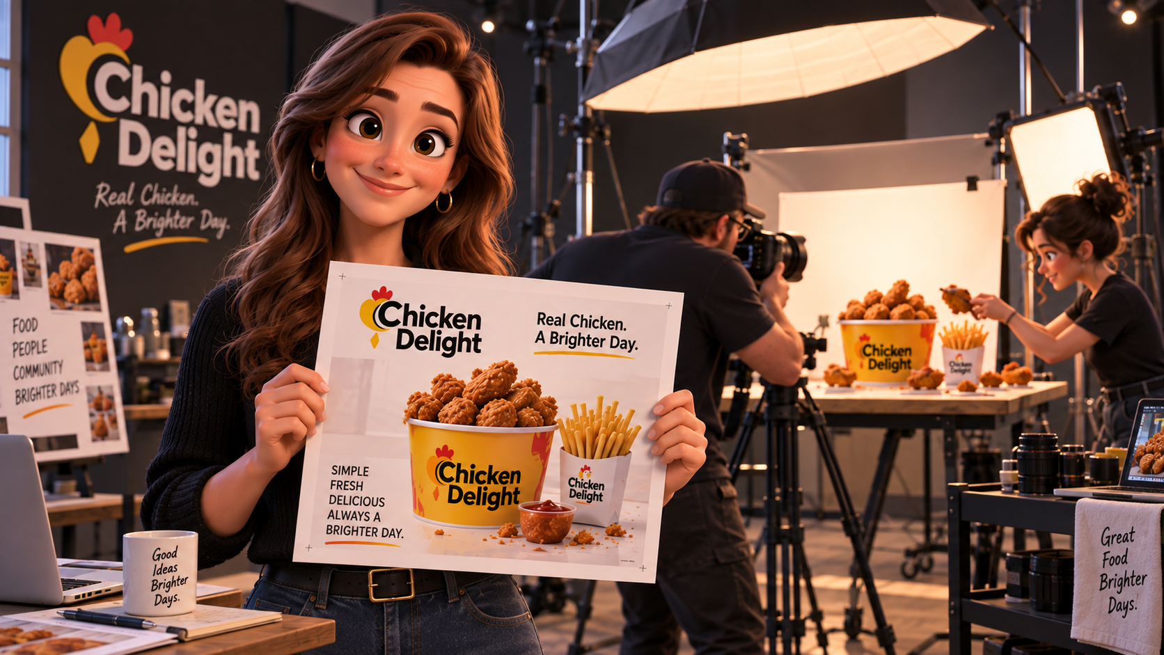 The ClickSling art director reviewing brand artwork on set