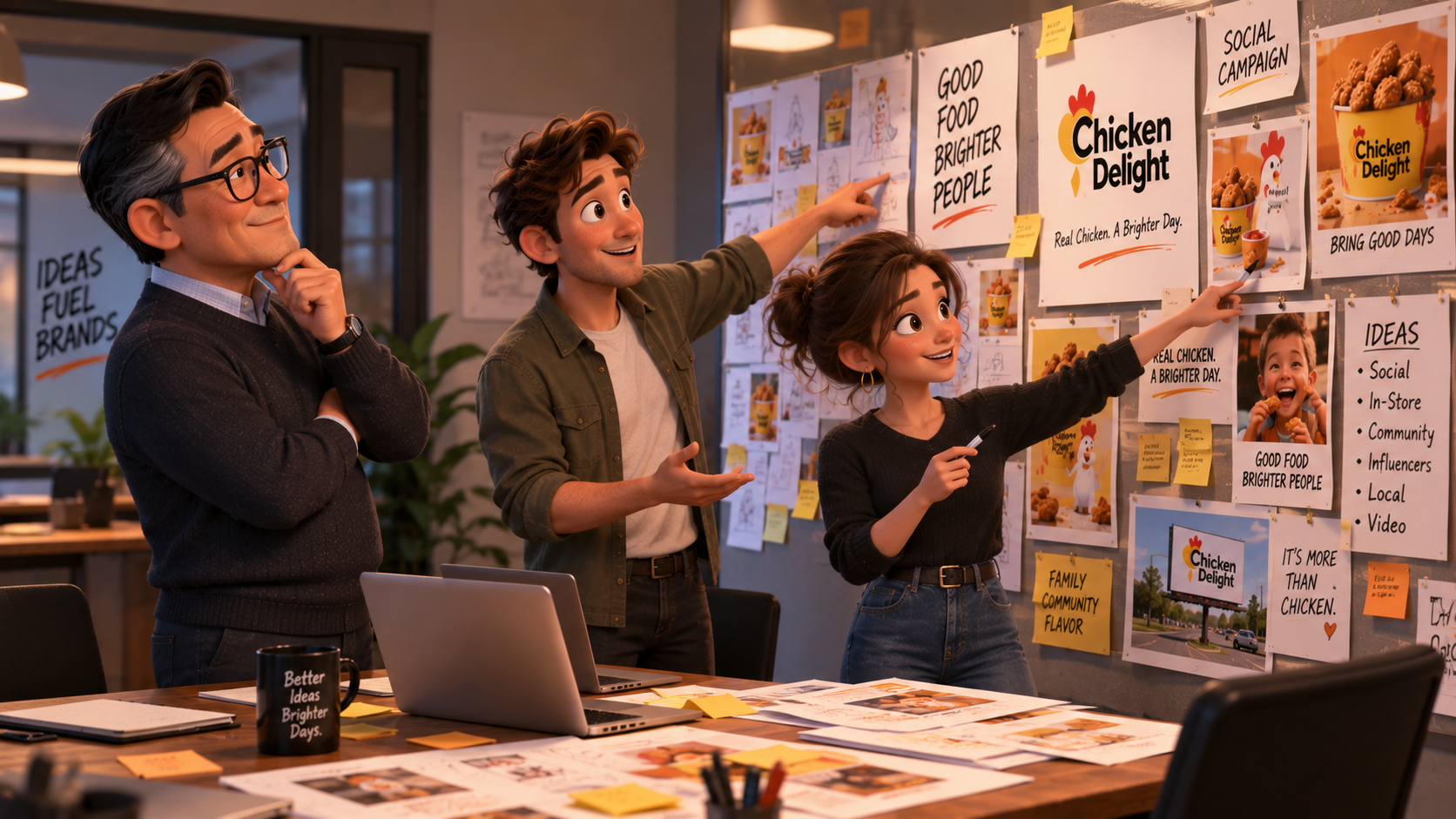 The ClickSling creative director reviewing work with the team