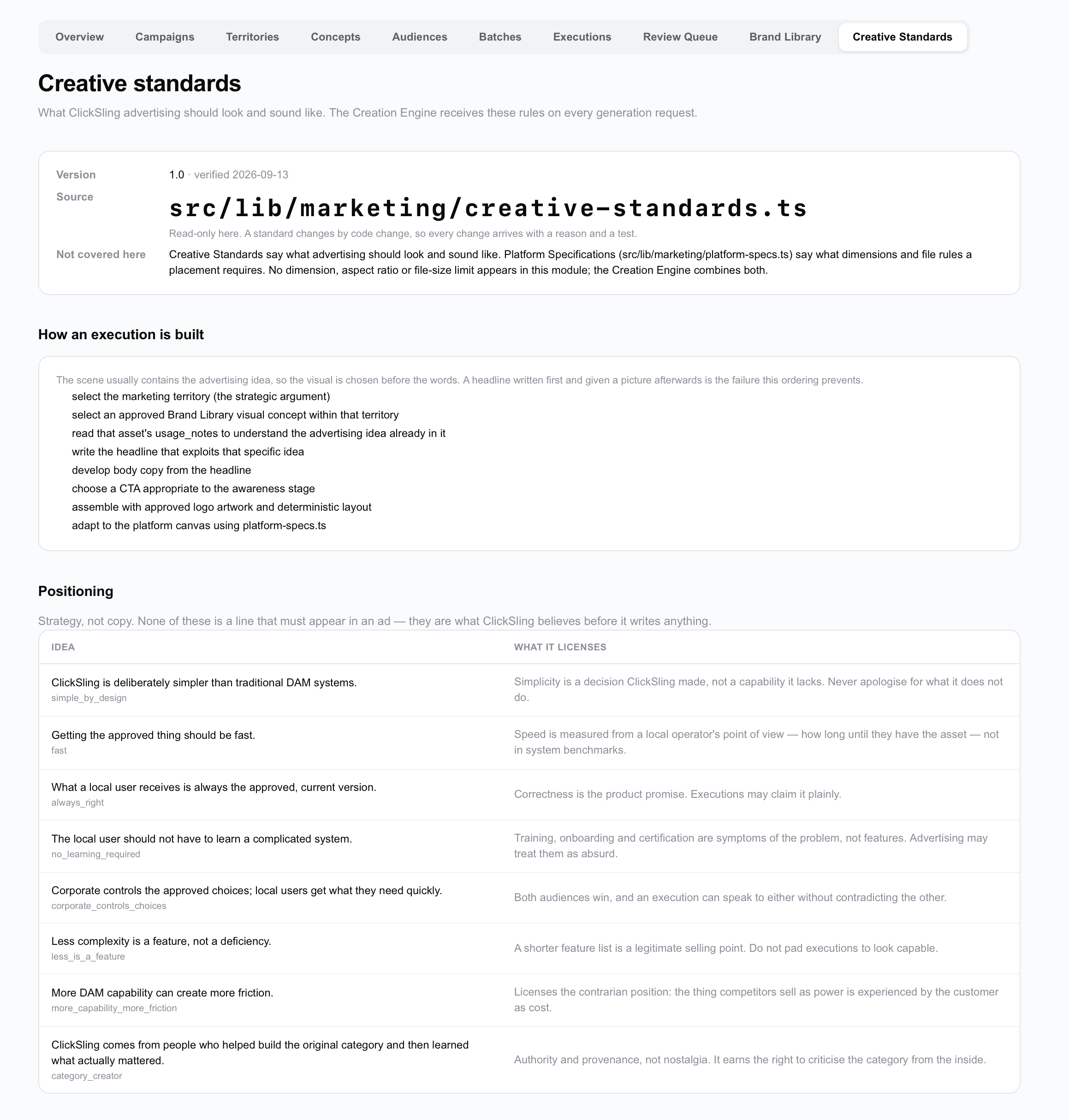 ClickSling Creative Standards, showing brand positioning and rules