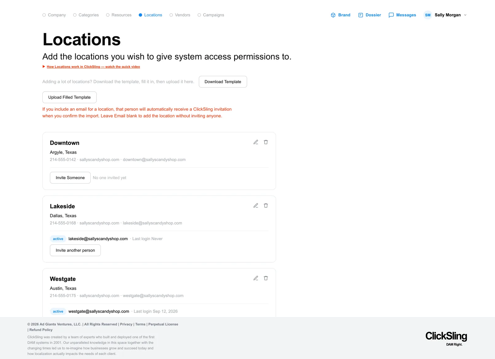 Step 4: Locations — add the locations that get access and invite their people.