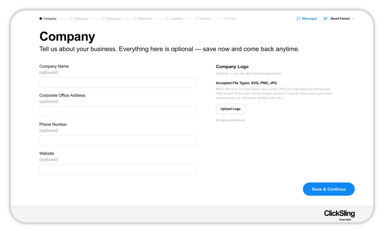 Setup wizard — Company