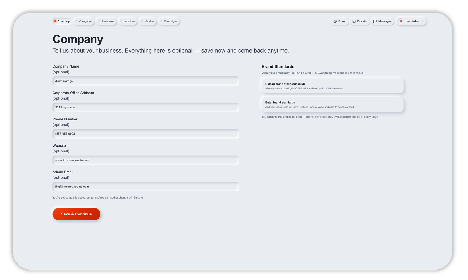 Setup wizard — Company