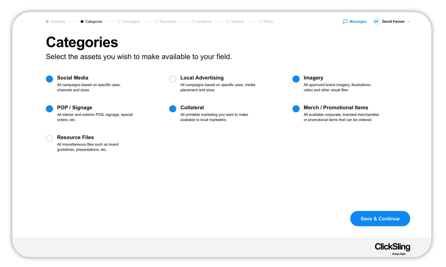 Setup wizard — Categories