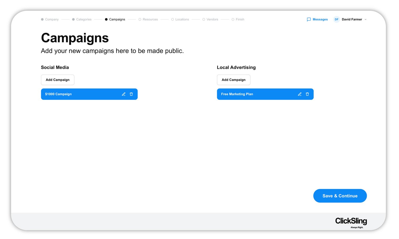 Setup wizard — Campaigns