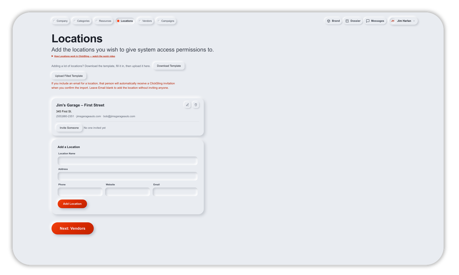 Setup wizard — Locations