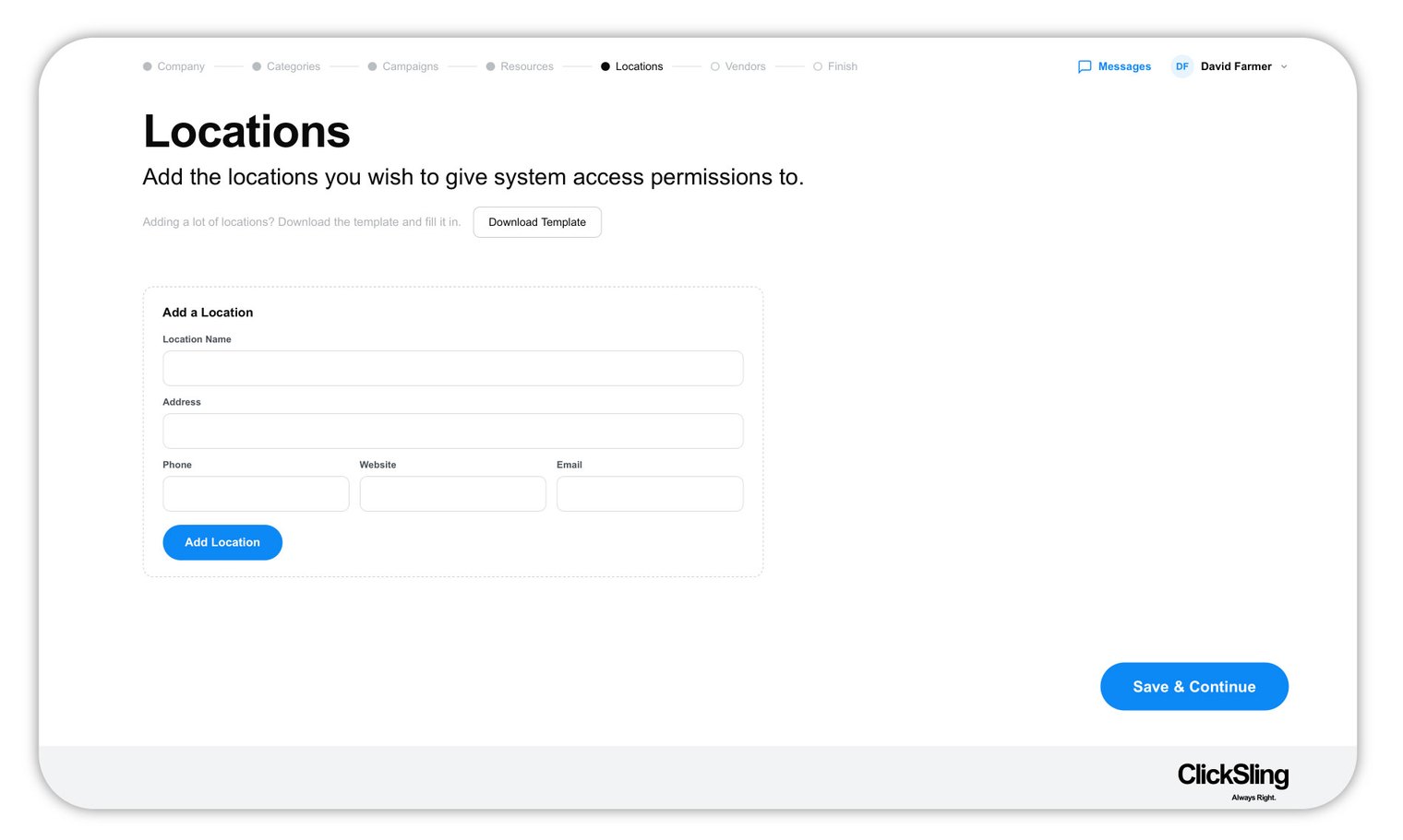 Setup wizard — Locations